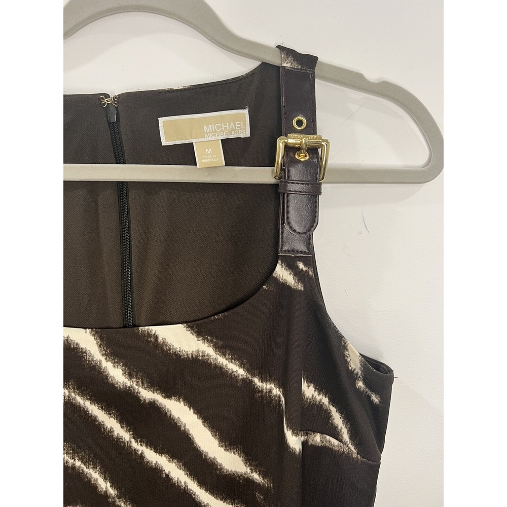Michael Kors Zebra Print Sheath Dress Gold Buckle Detail Size M - Picture 4 of 12